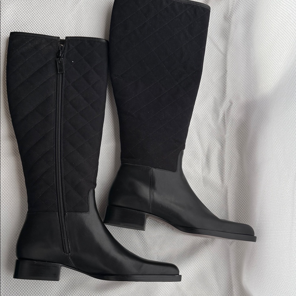 Lauren Ralph Lauren - Black Leather & Quilted Knee High Boots - Size 6.5